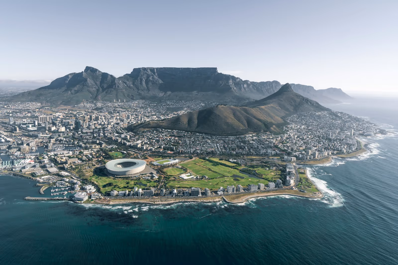 Cape Town’s coastline and neighbourhoods beneath Table Mountain